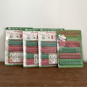 Vintage Christmas Card String Holder Lot Clothes Line & Pins Easy Decor
